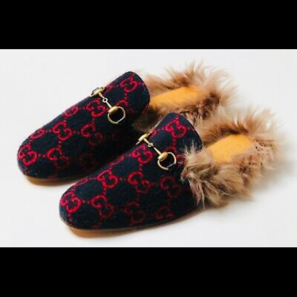 NIB. GUCCI WOMEN'S PRINCETOWN GG WOOL SLIPPER